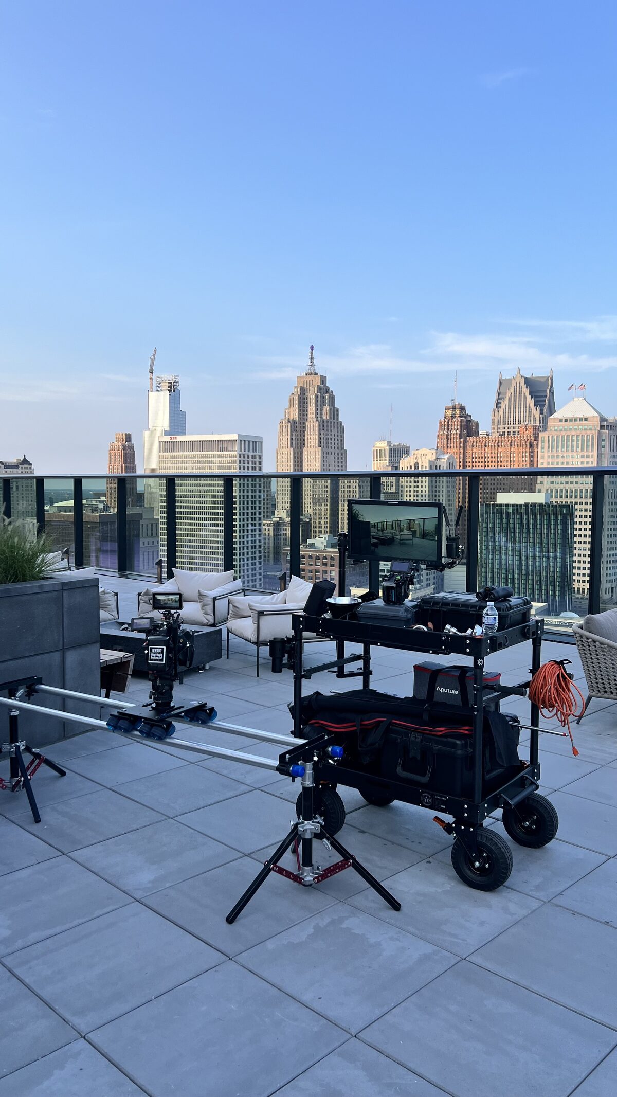 Rooftop shoot overlooking the Detroit skyline